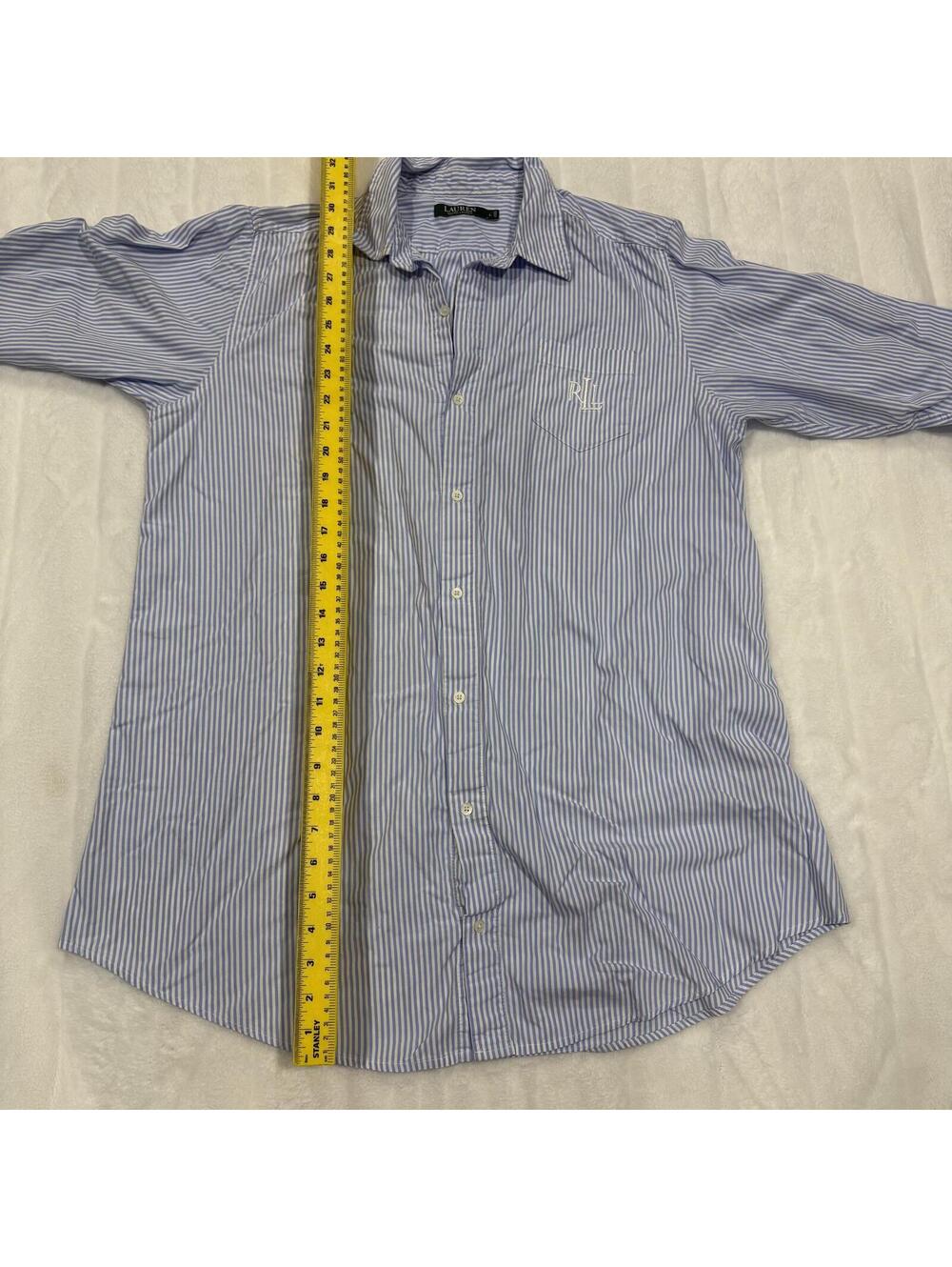 Lauren Ralph Lauren Striped Button Down Shirt Women L Cotton Blue White RL Logo - Picture 6 of 8